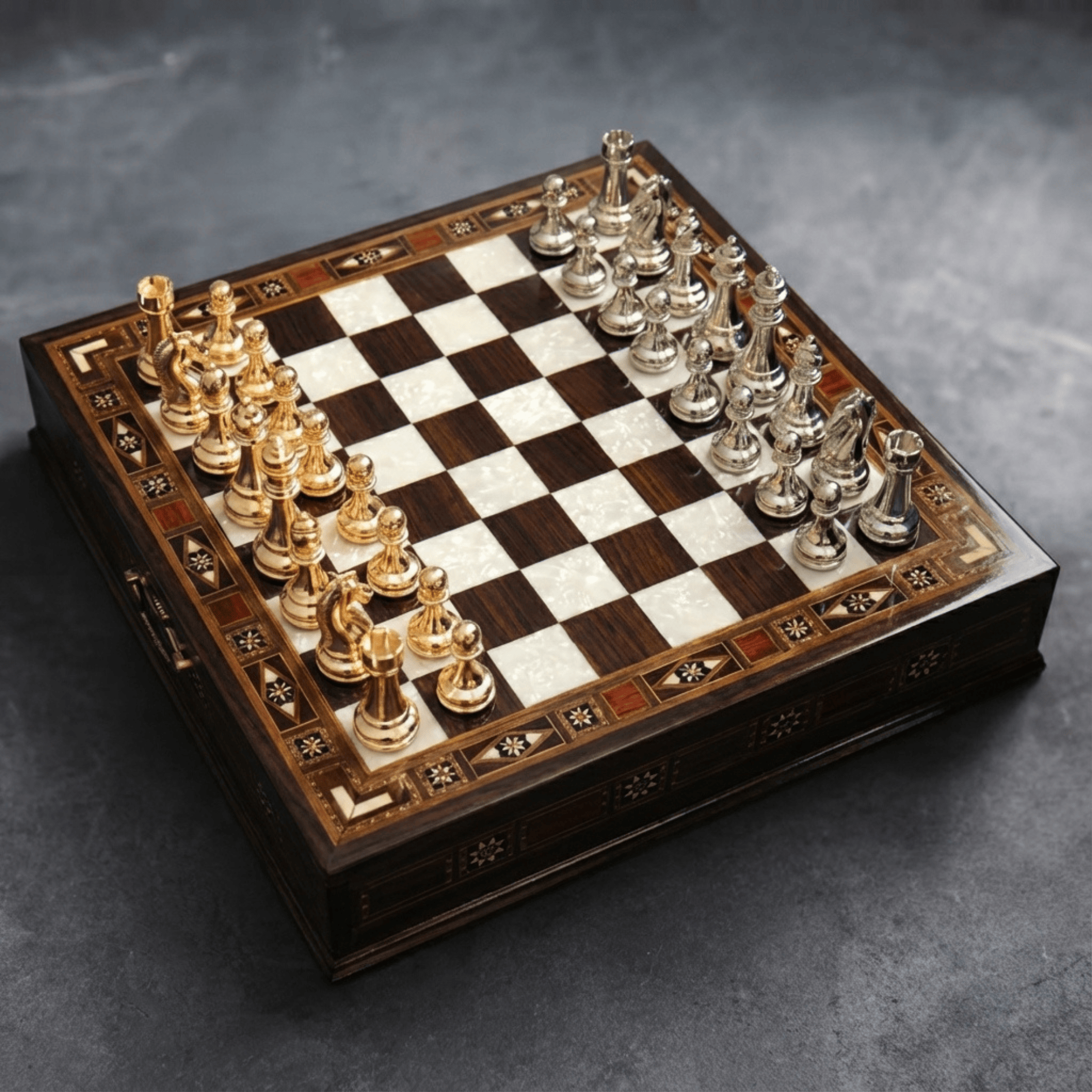 Handmade Chess Set with Drawer Storage