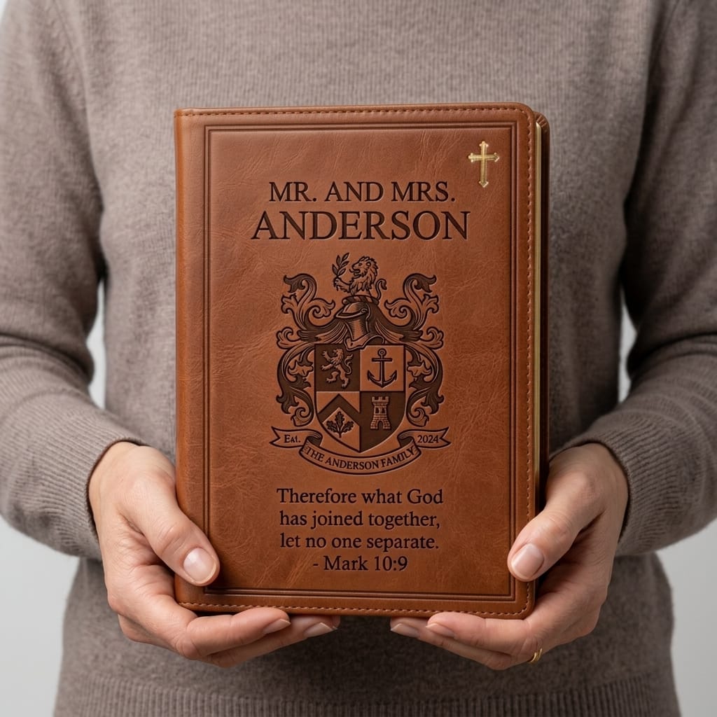Personalized Leather Family Bible with Coat of Arms