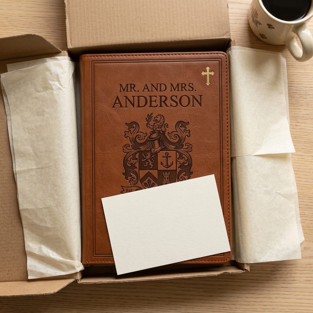 Personalized Leather Family Bible with Coat of Arms