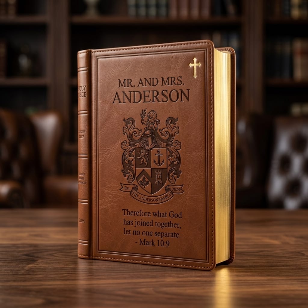 Personalized Leather Family Bible with Coat of Arms