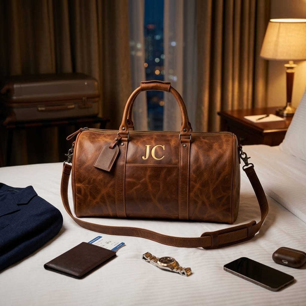Personalized Engraved Leather Travel Bag