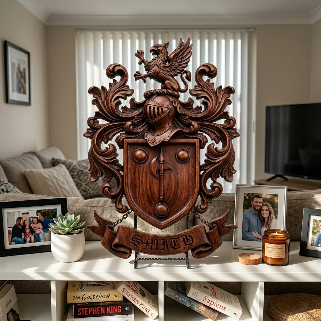 Custom Coat of Arms Wood Carving