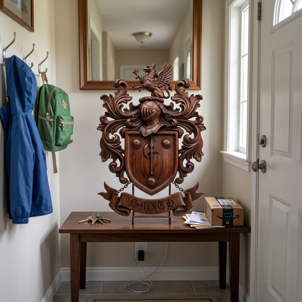 Custom Coat of Arms Wood Carving